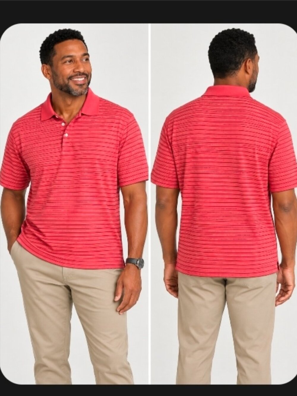 Carnoustie Men’s XL Coral Striped Mercerized Cotton Polo Shirt